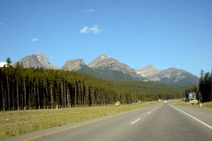 14 Sheol Mountain and Haddo Peak, Fairview Mountain, Mount Niblock, Mount St Piran The Beehive Morning From Trans Canada Highway Just Before Lake Louise on Drive From Banff in Summer.jpg